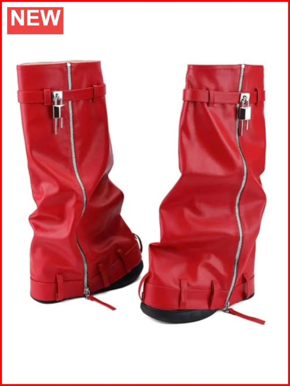 Women's Knee High Fold Over Slouch Platform Wedge Boots Faux Leather Wide Width